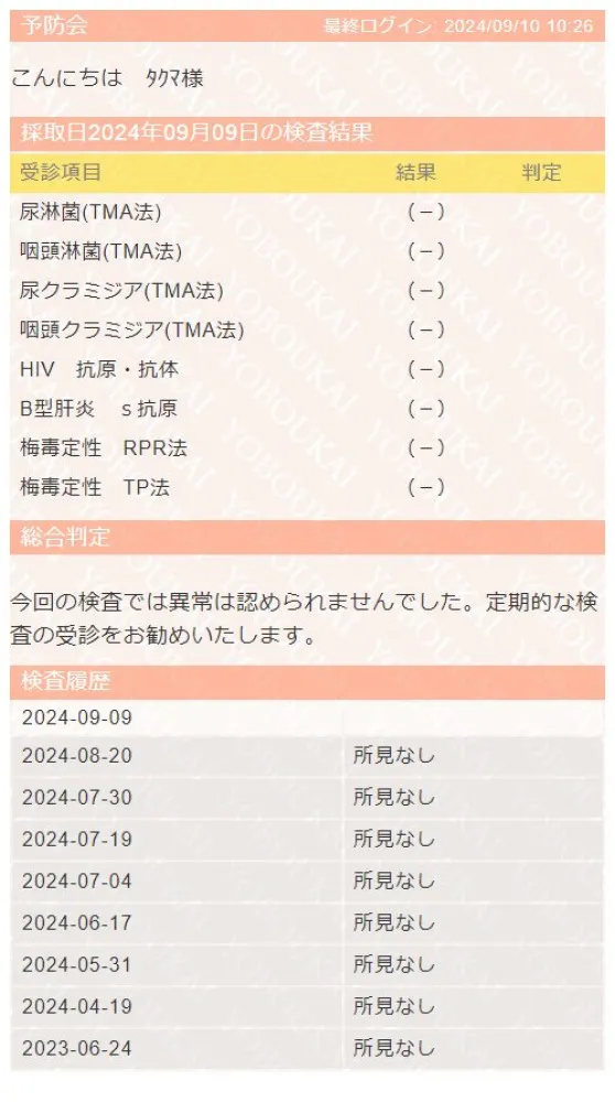 佐藤タクマの性病検査証明書