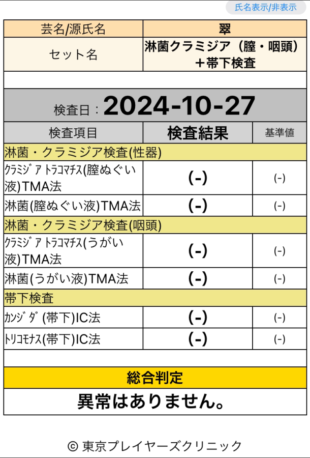 翠の性病検査証明書