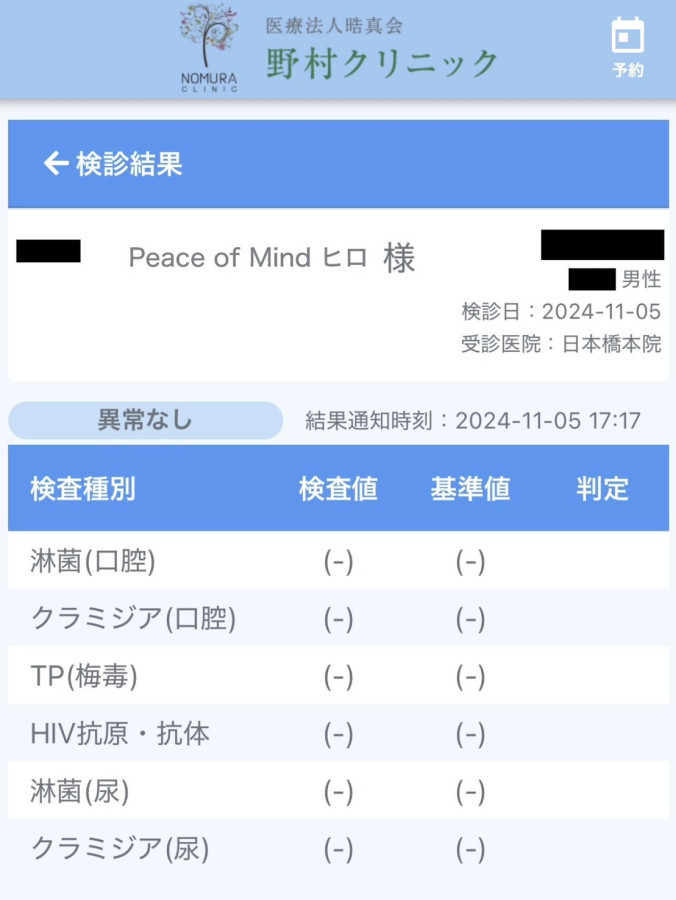 ヒロの性病検査証明書