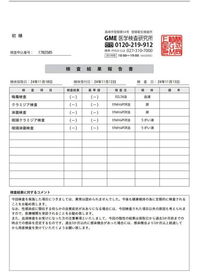 初の性病検査証明書