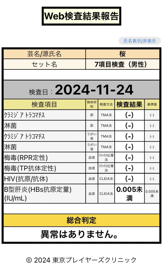 桜の性病検査証明書