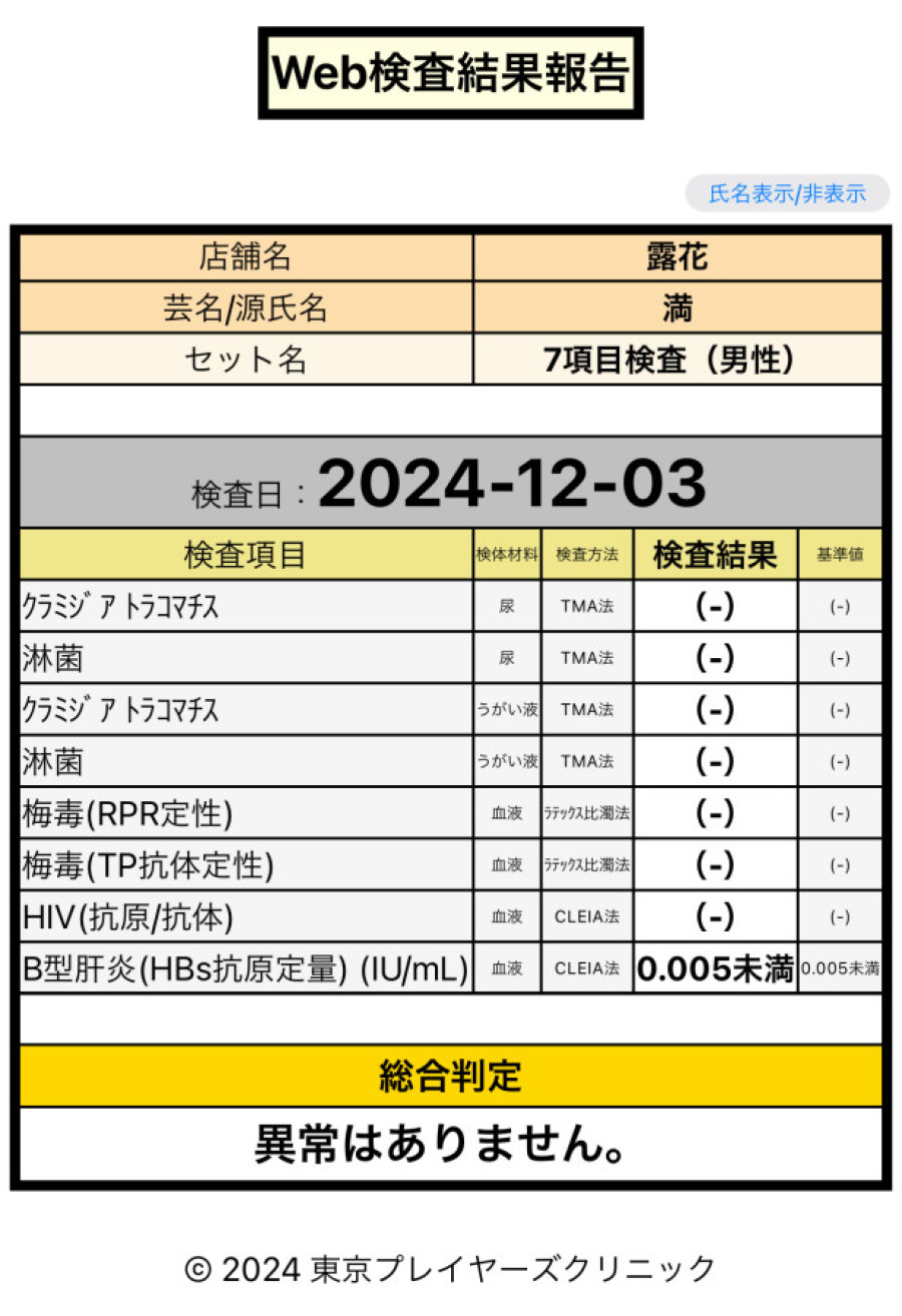 満の性病検査証明書