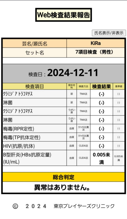 KiRaの性病検査証明書