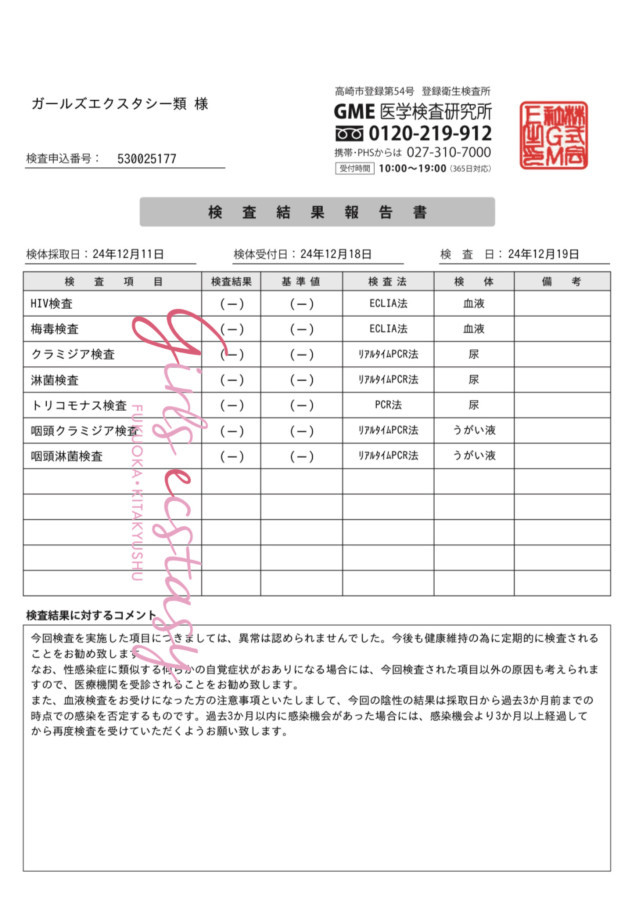 類の性病検査証明書