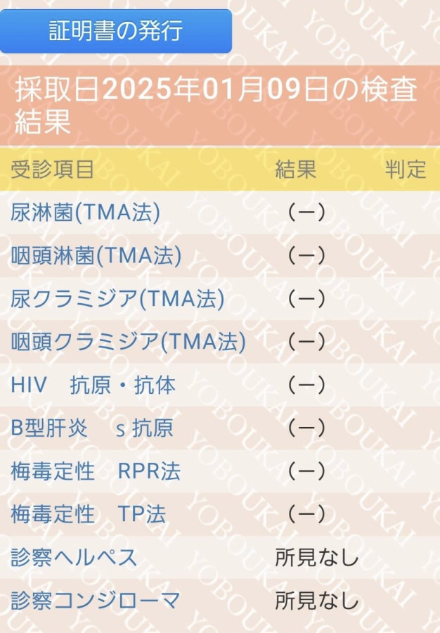 宮本 明の性病検査証明書