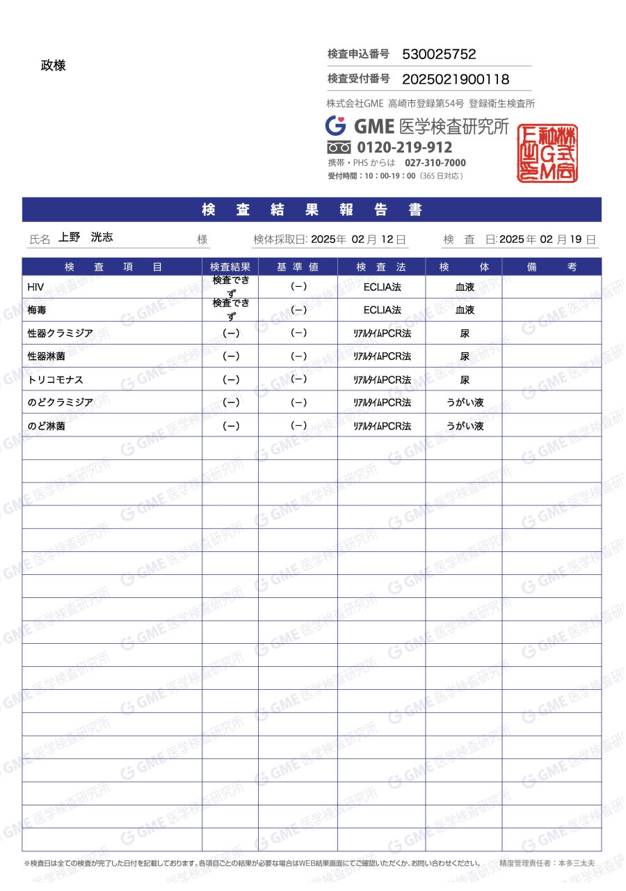 政の性病検査証明書