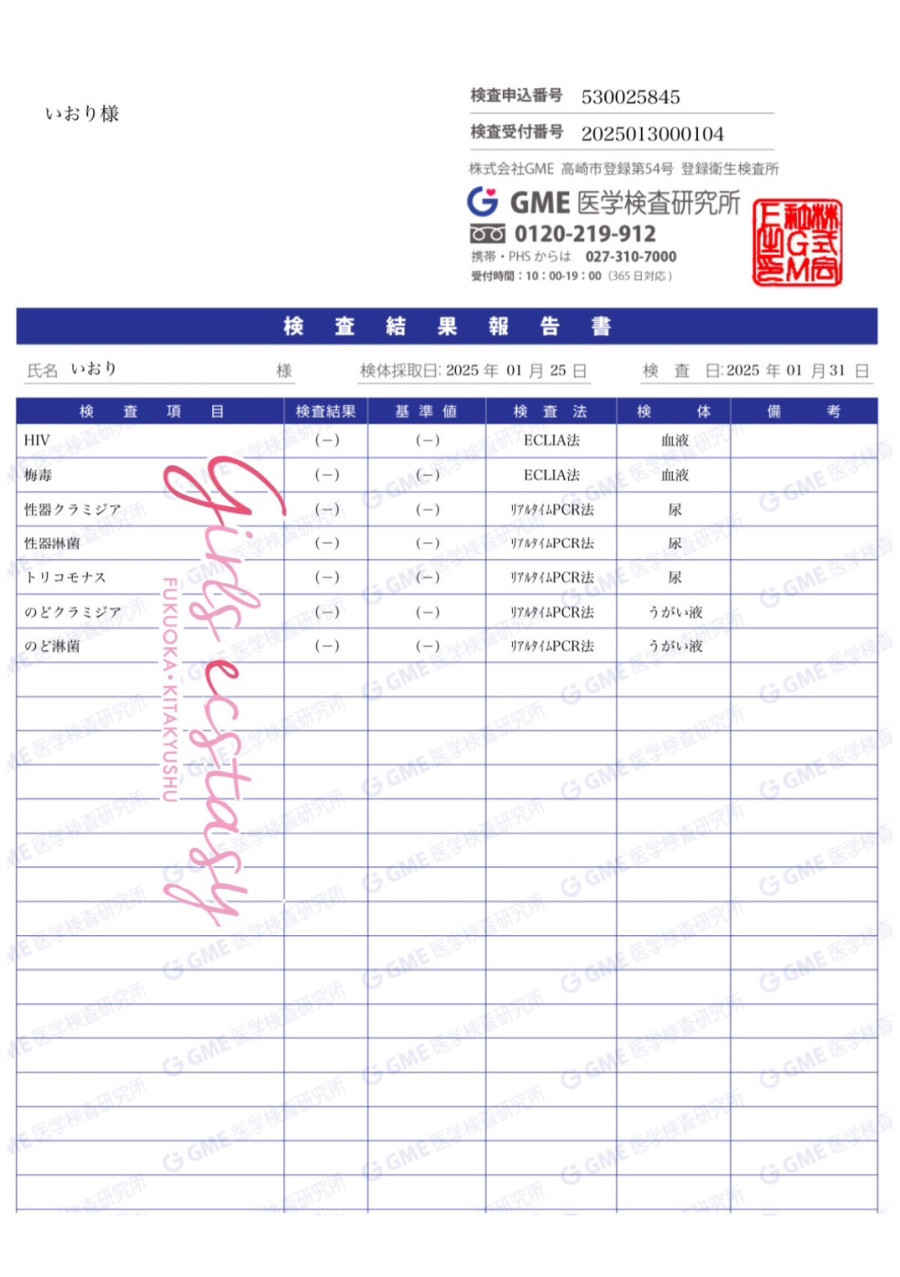 いおりの性病検査証明書