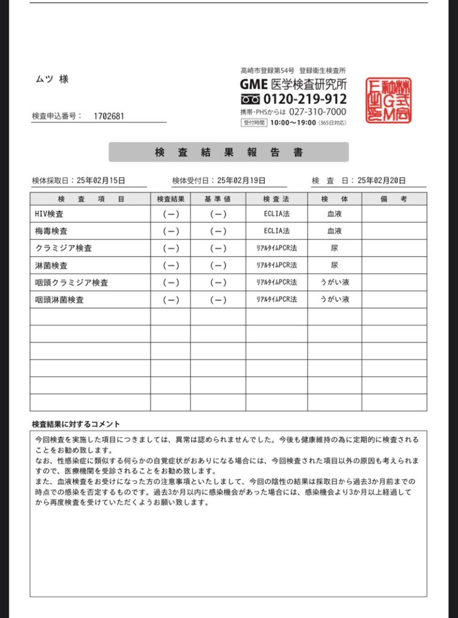 ムツの性病検査証明書