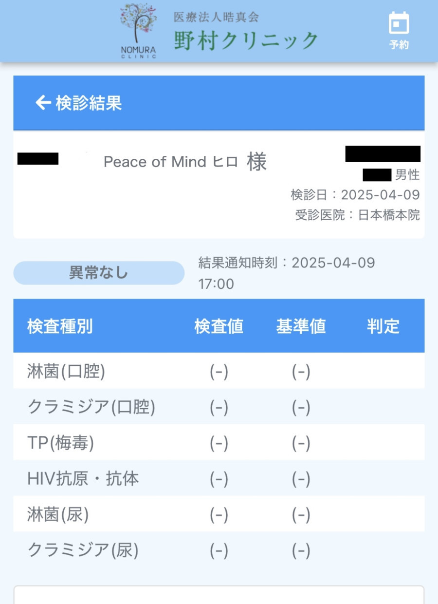 ヒロの性病検査証明書