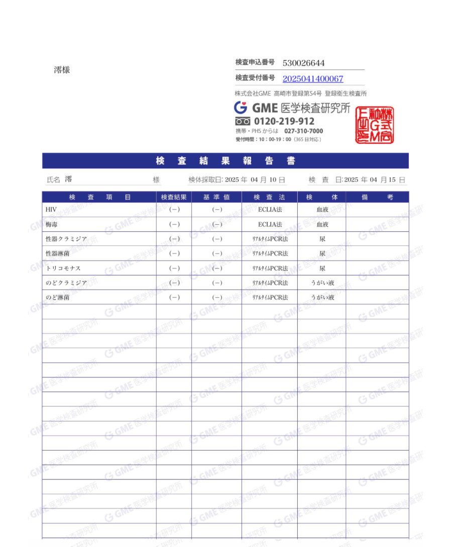 澪の性病検査証明書