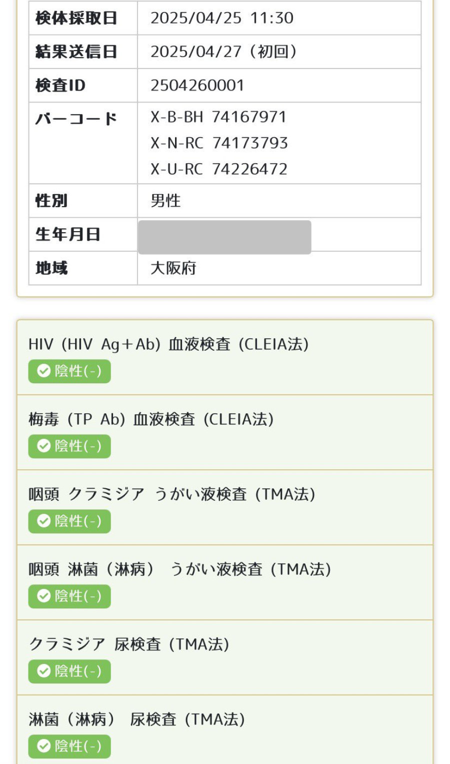 葵の性病検査証明書