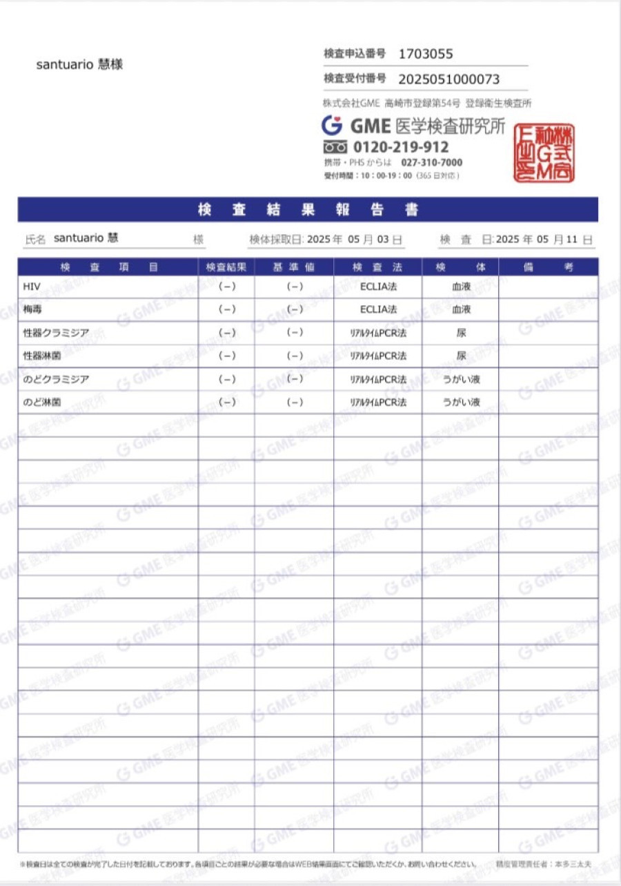 慧の性病検査証明書
