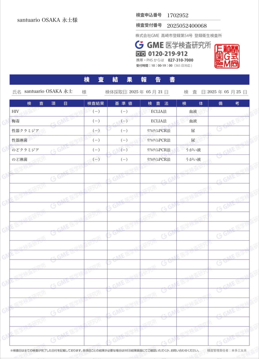 永士の性病検査証明書