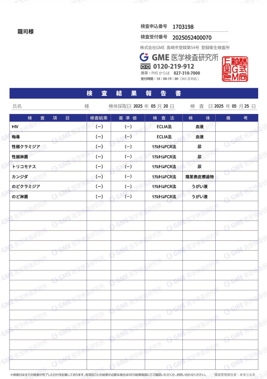 龍司の性病検査証明書