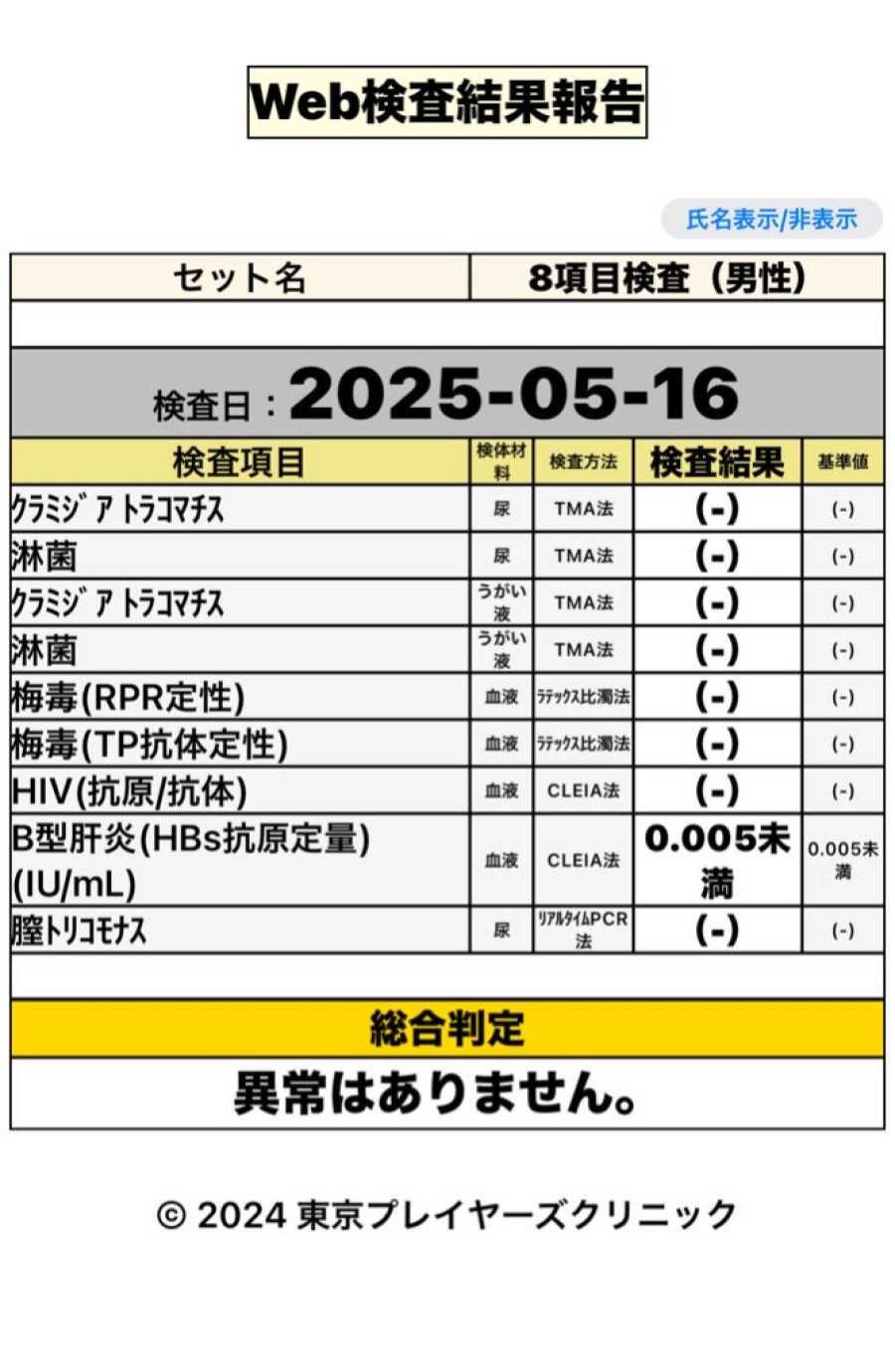 つばさの性病検査証明書