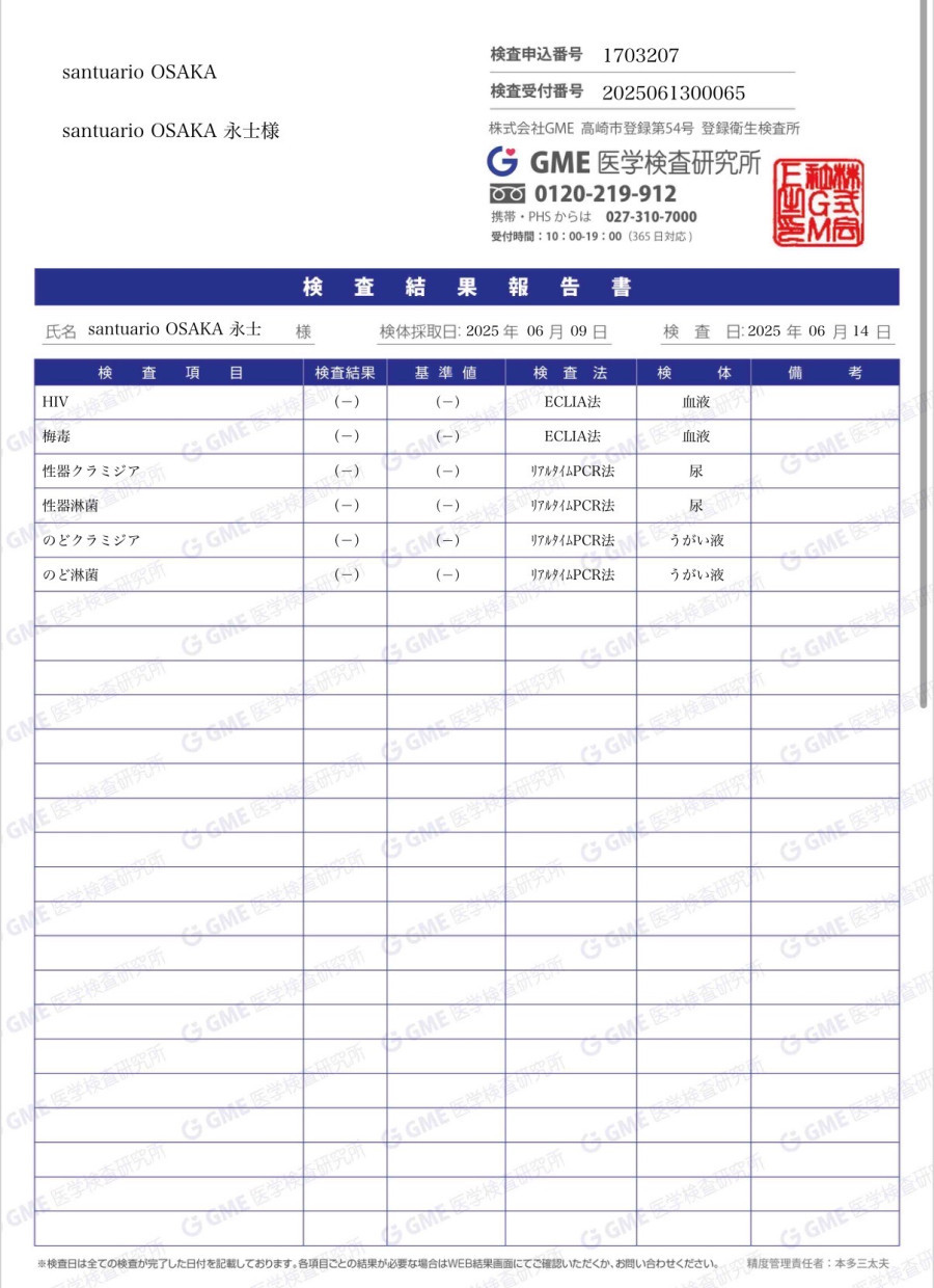 永士の性病検査証明書