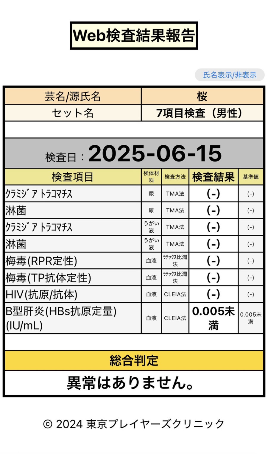 桜の性病検査証明書