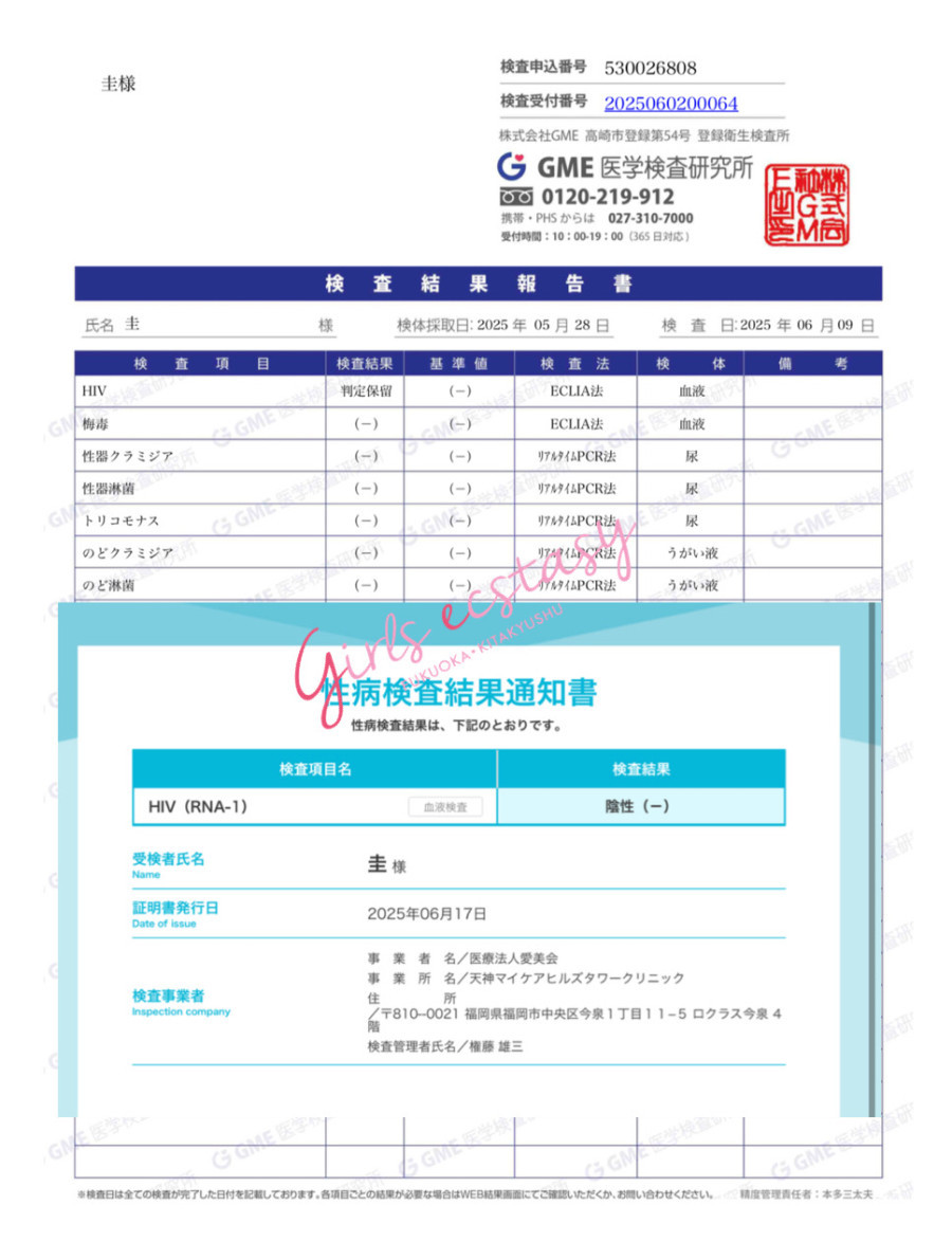 圭の性病検査証明書