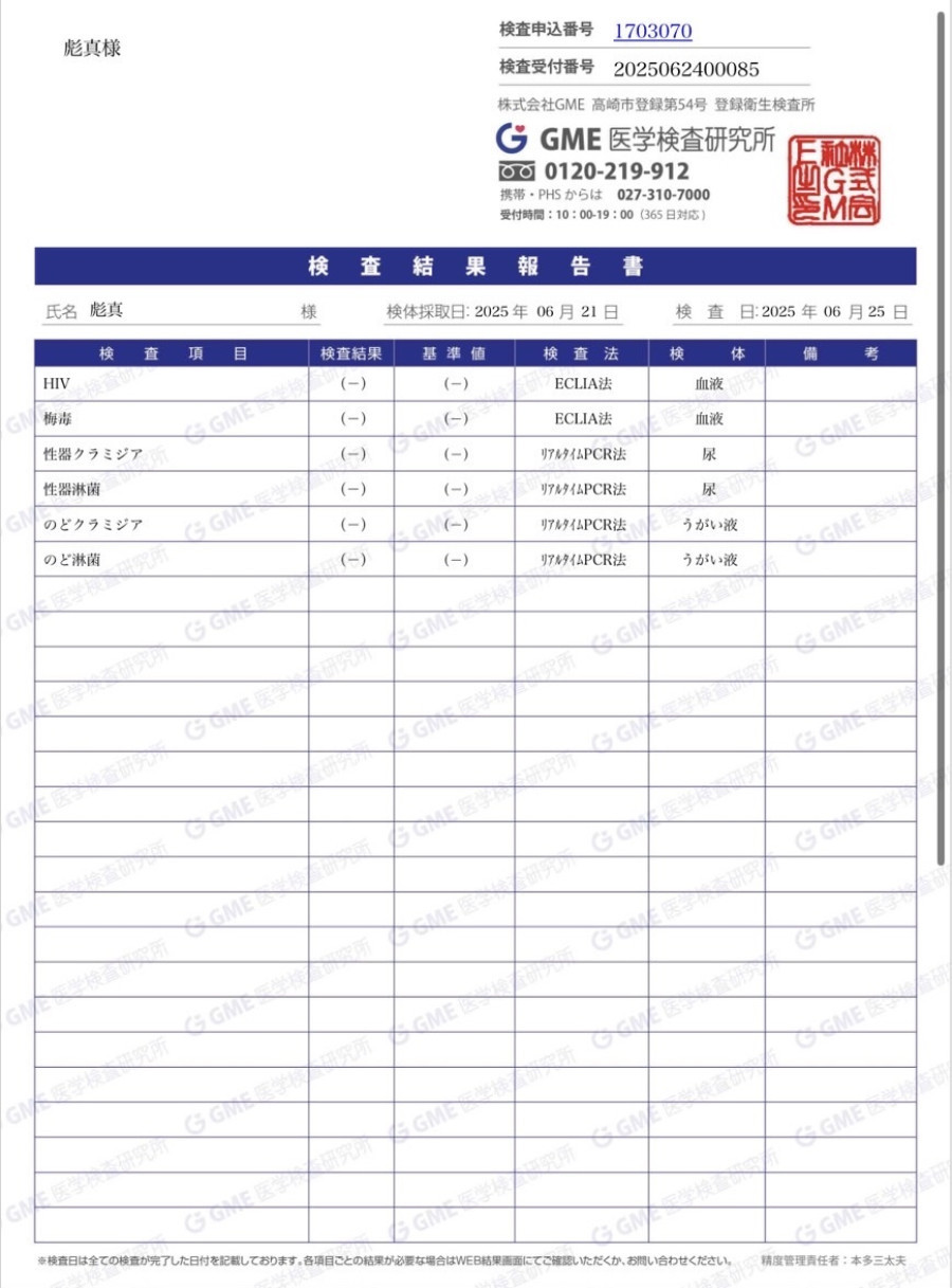 彪真の性病検査証明書