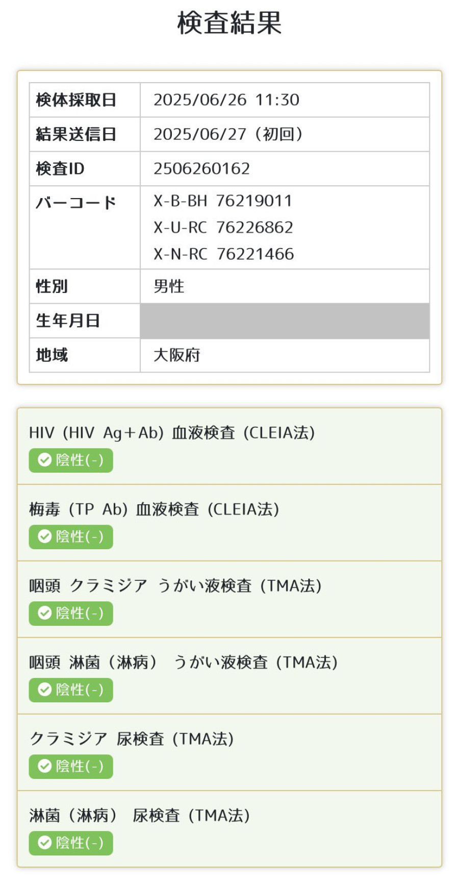 葵の性病検査証明書