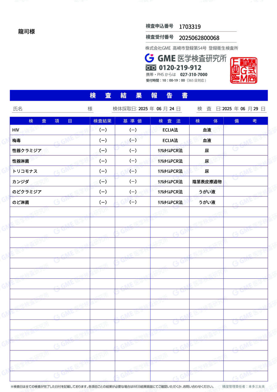 龍司の性病検査証明書