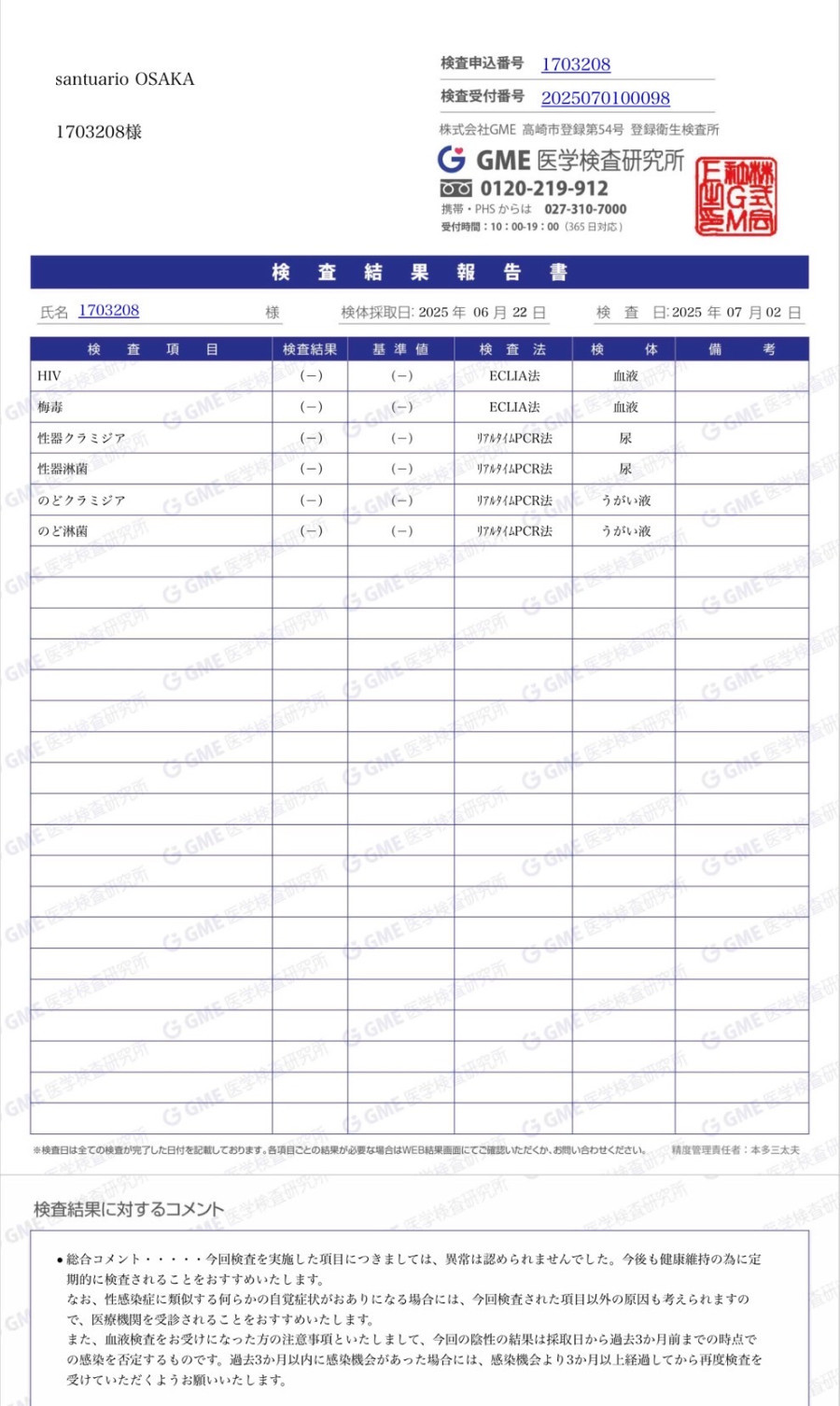 真瑠の性病検査証明書