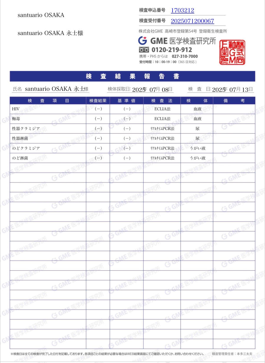 永士の性病検査証明書