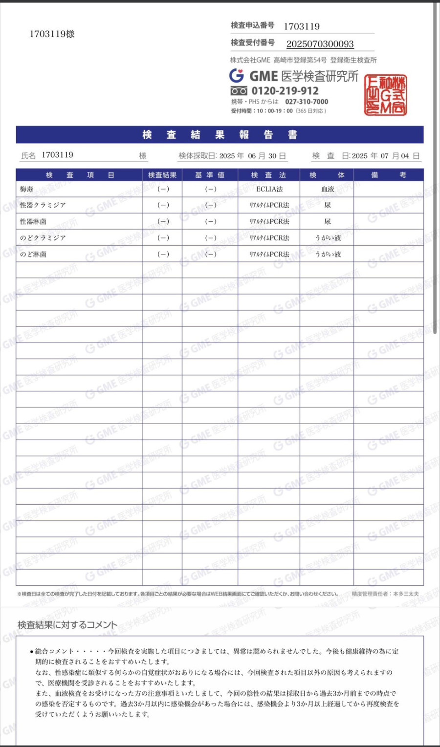 希の性病検査証明書