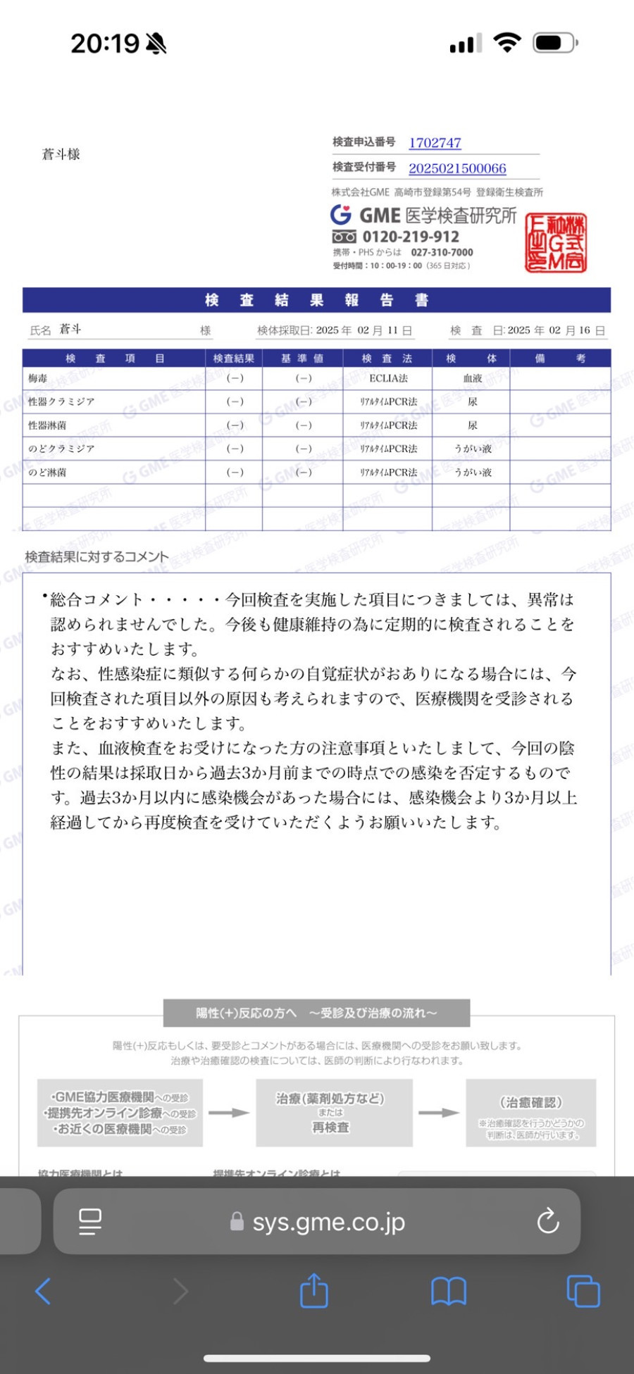 蒼斗の性病検査証明書