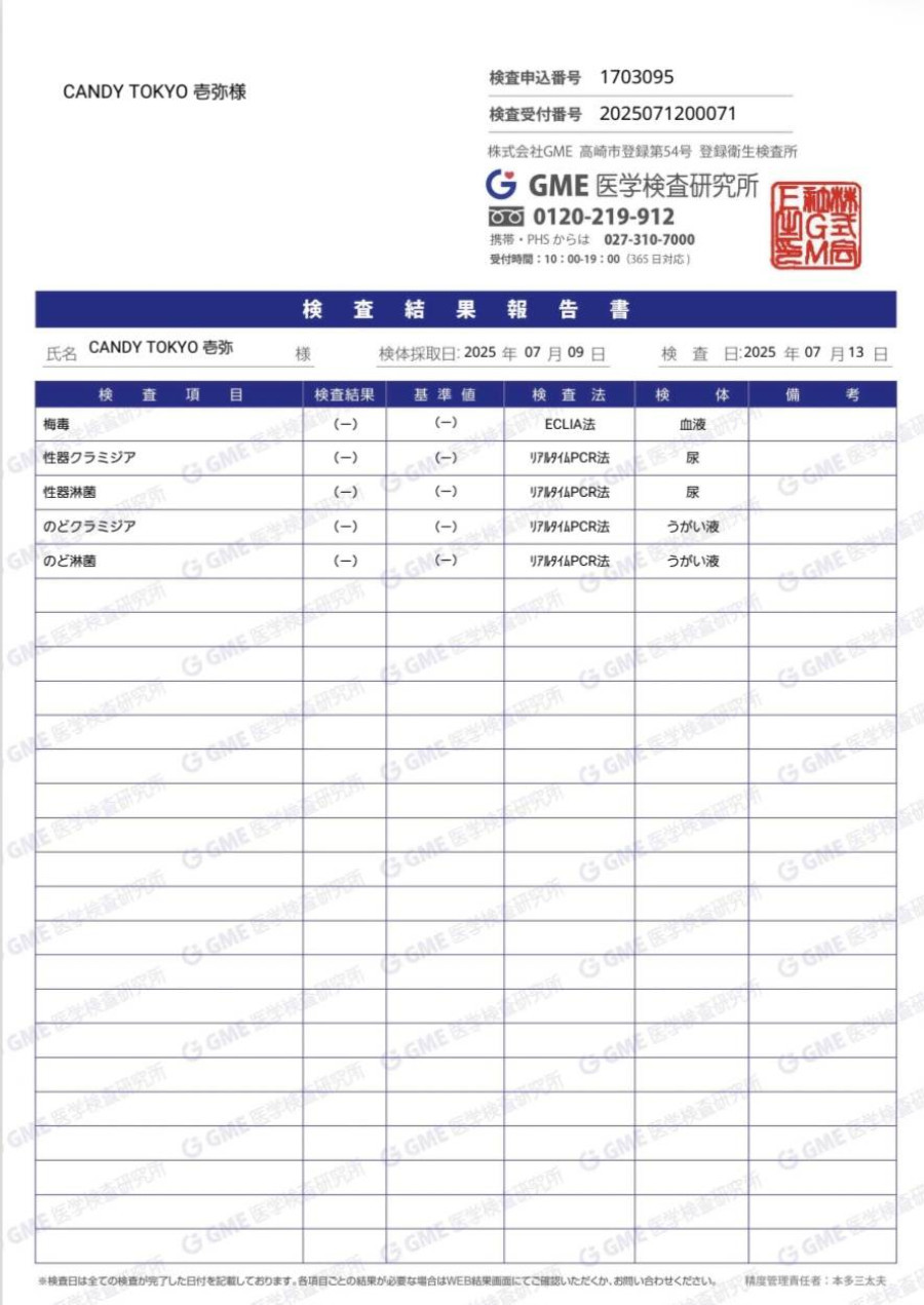 壱弥の性病検査証明書