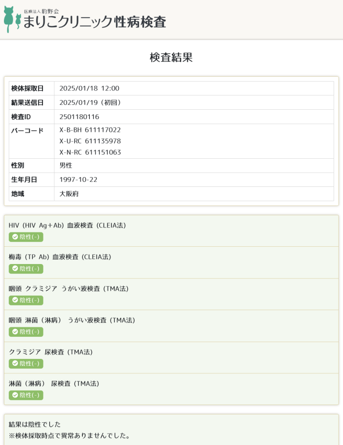 流星の性病検査証明書