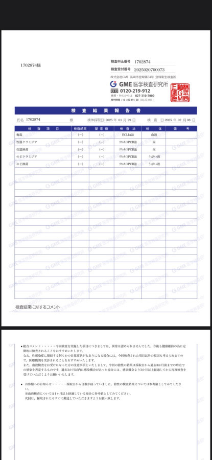 いおりの性病検査証明書