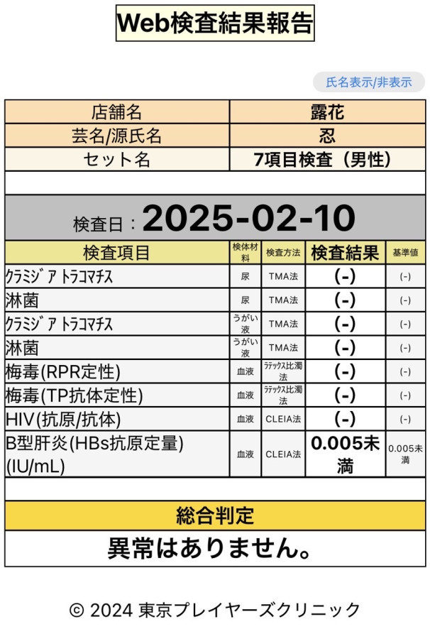 忍の性病検査証明書