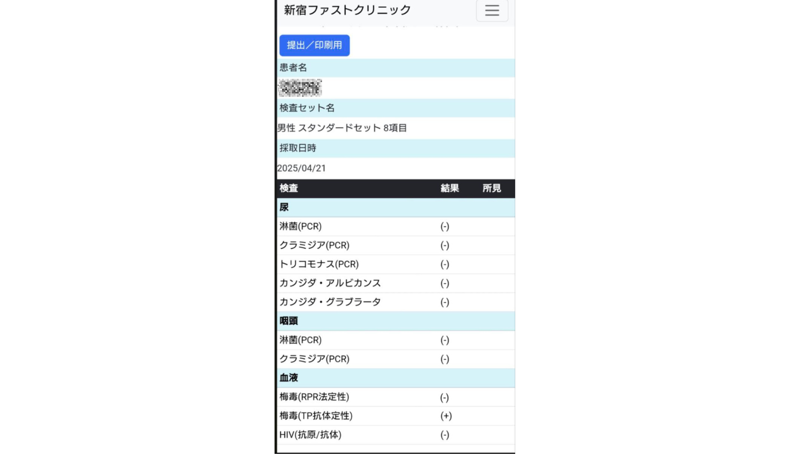 けんごの性病検査証明書