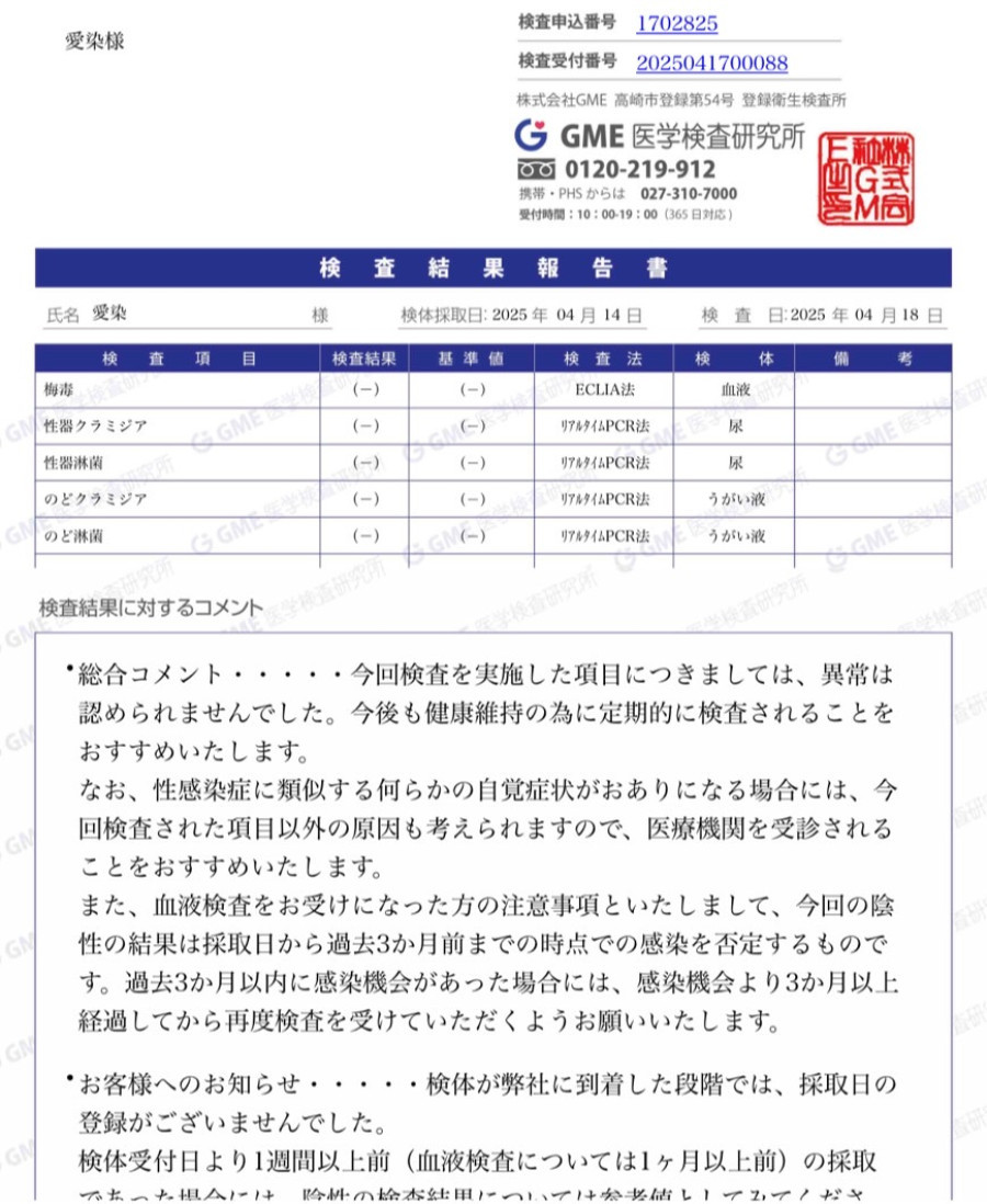 愛染の性病検査証明書