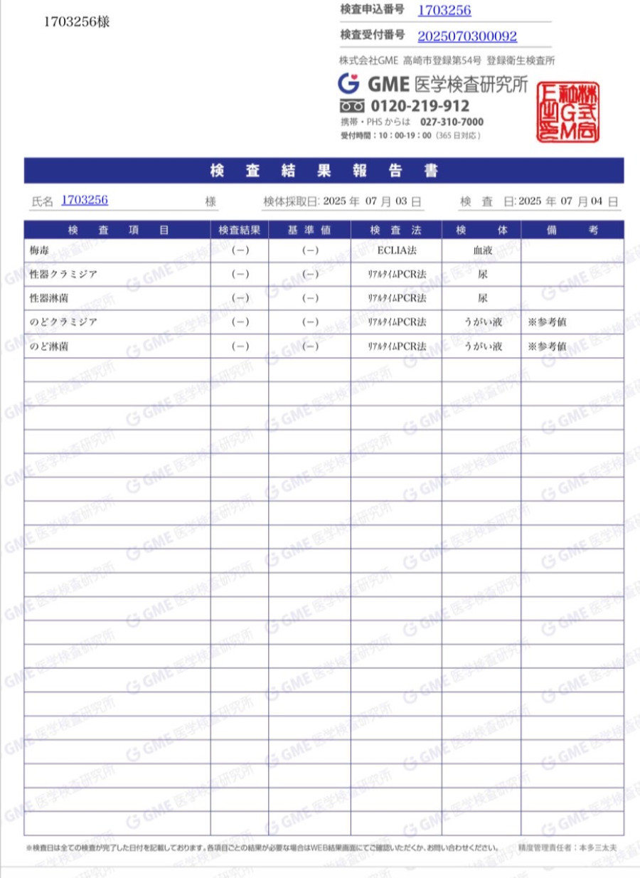 愛染の性病検査証明書