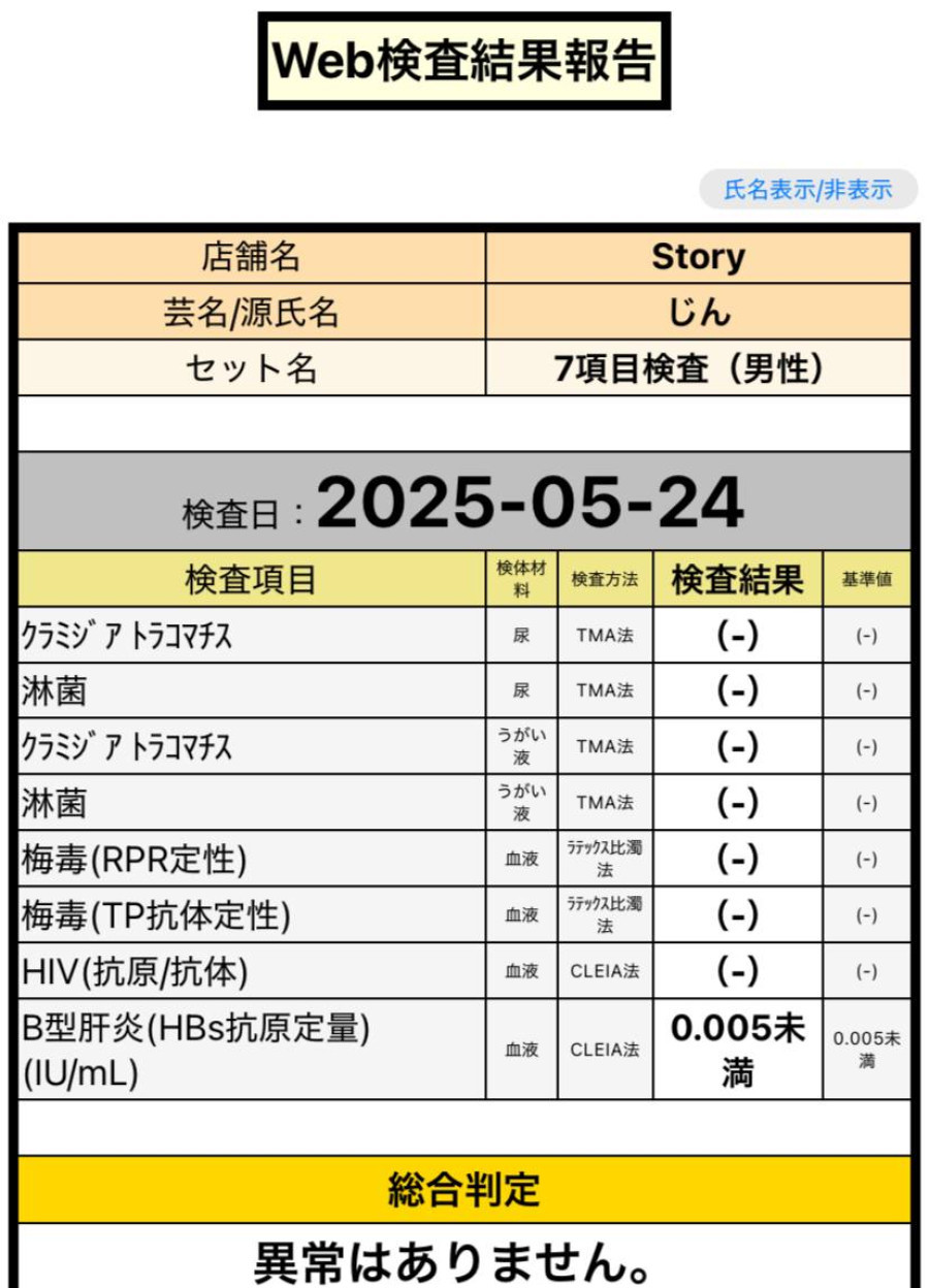 じんの性病検査証明書