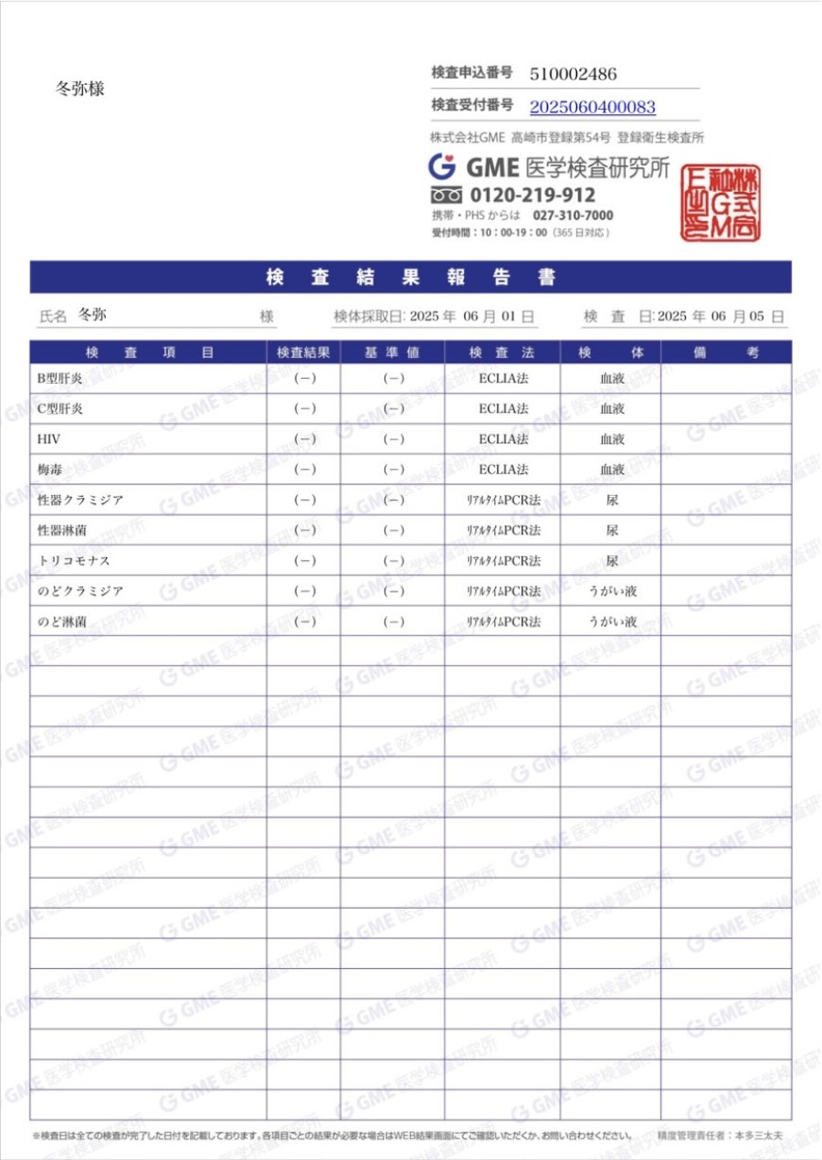 冬弥の性病検査証明書