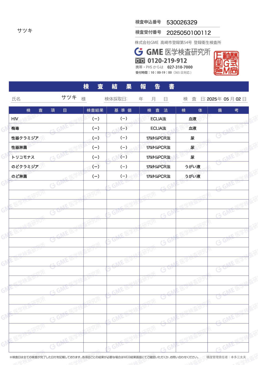 サツキの性病検査証明書