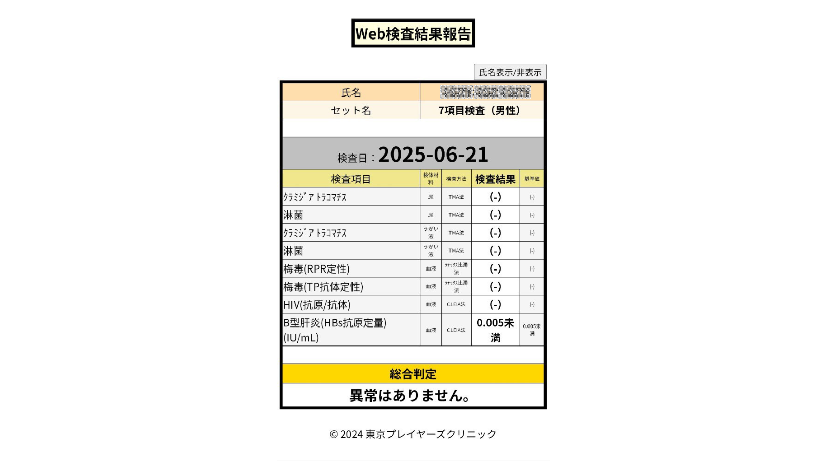 ひびきの性病検査証明書
