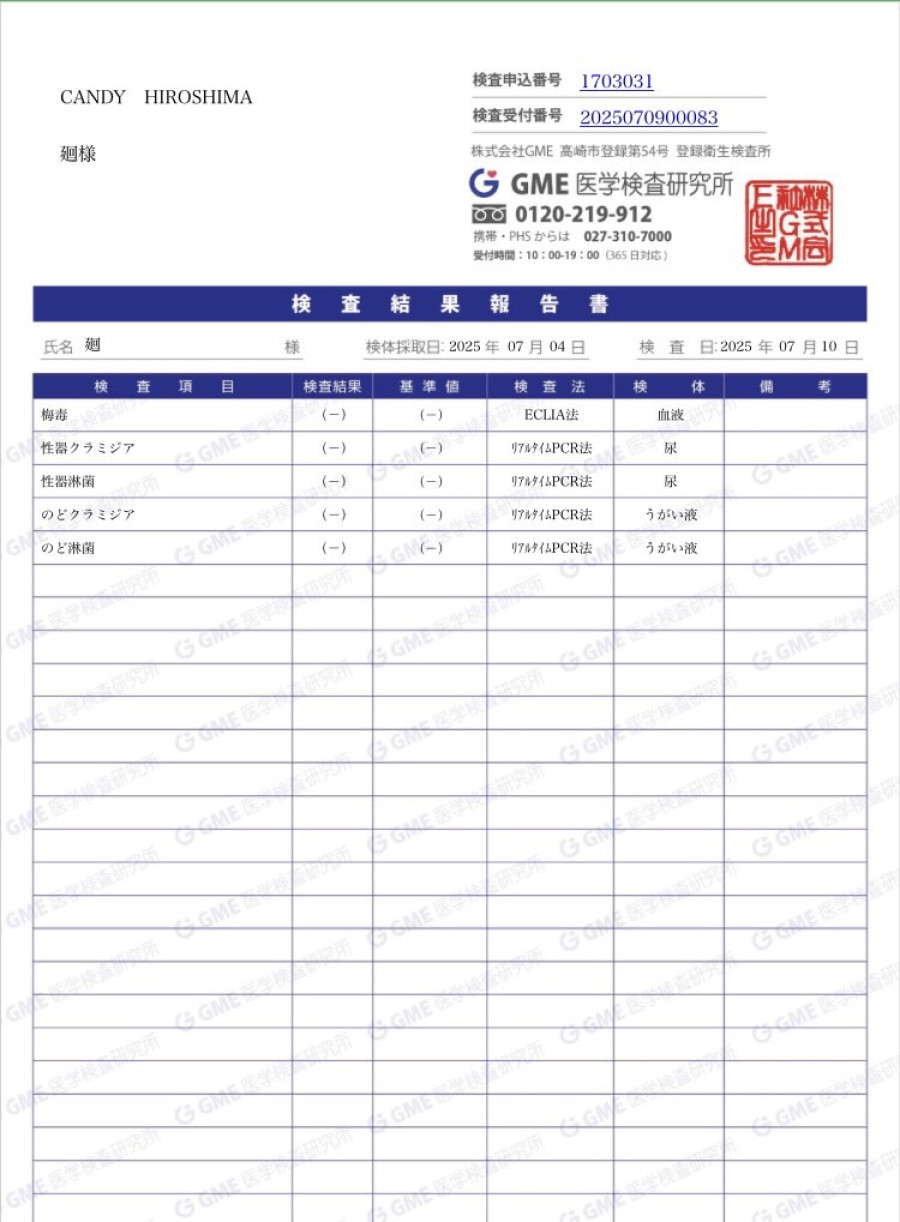 廻の性病検査証明書