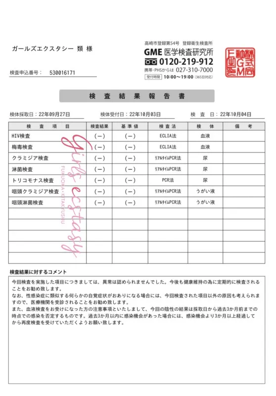 お知らせ① 性病検査異常なし