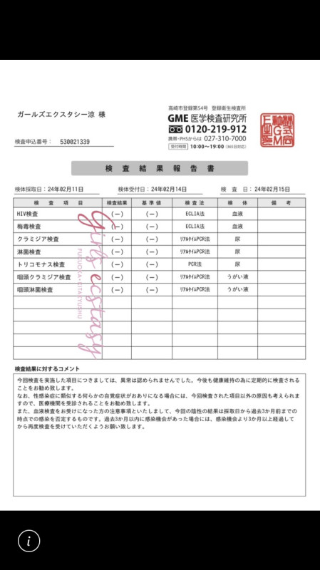 性病検査のご報告