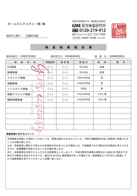 性病検査異常無しです。