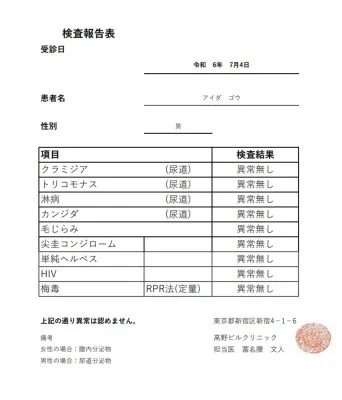 最新の検査結果