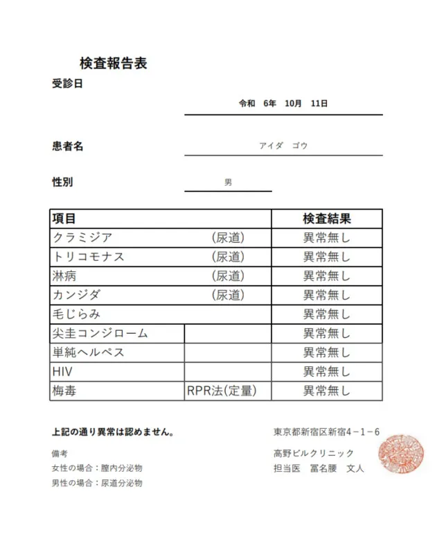 最新の検査結果