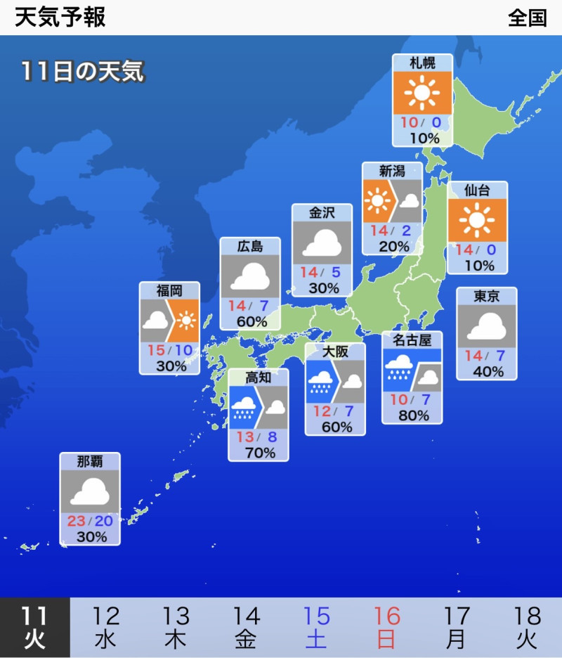 本日のお天気予報［3/11］