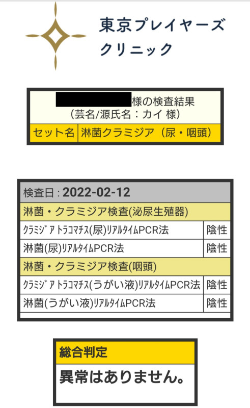 性病検査結果