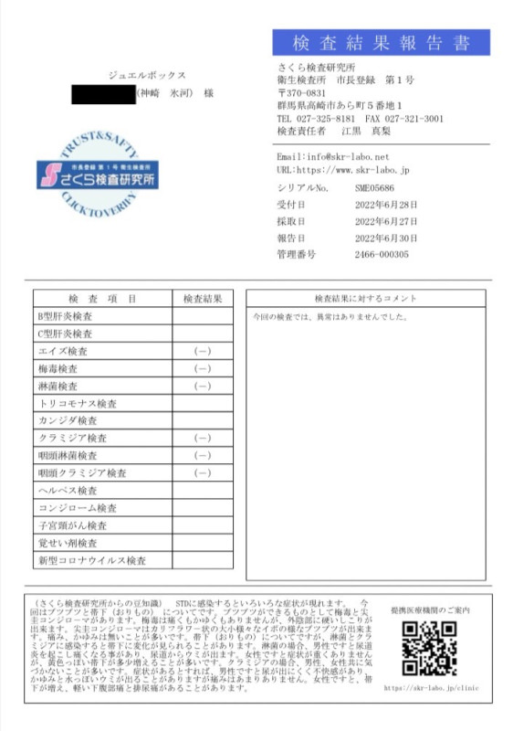 性病検査結果