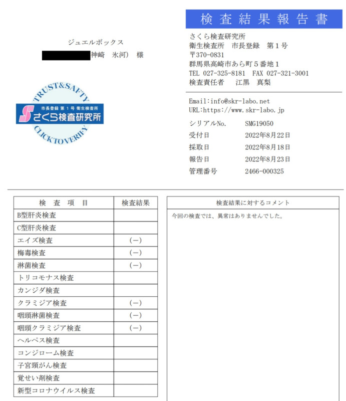 性病検査結果